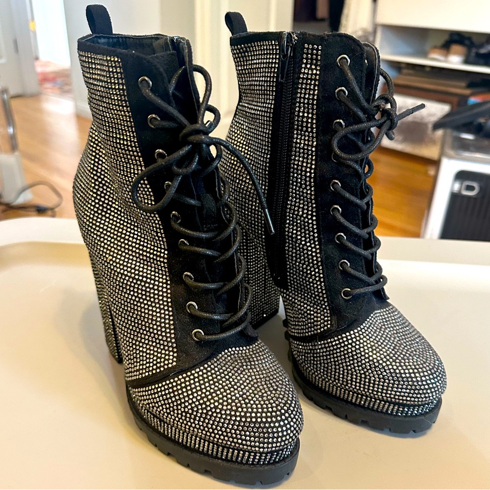 Sparkly chunky heel ankle boots
